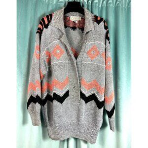 Vintage Nannell Southwest Coral Black Silver Handknit Sweater